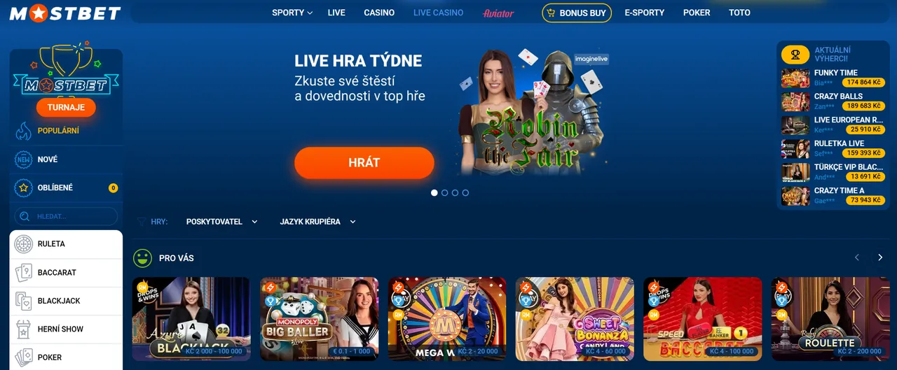 Hry a sázky po Mostbet registrace